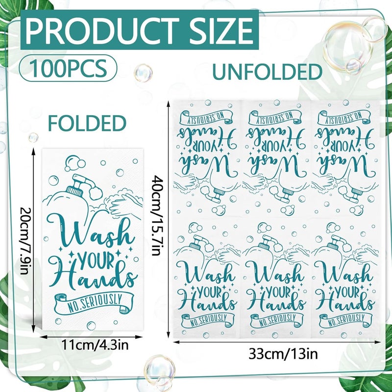 IANFEPH 100 Pcs Disposable Hand Towels for Bathroom Paper Towels for Guests 3 Ply Wash Your Hands Bathroom Etiquette Guest Napkins for Powder Room Wedding Birthday Holiday Anniversary, Teal Blue - Image 2